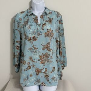 Van Burden Women’s Blouse | Large | Blue | 3/4 Sleeve
